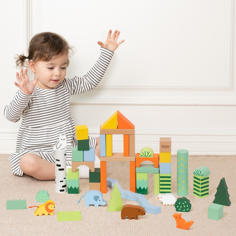 CLASSIC WORLD Drewniane Klocki Konstrukcyjne Las Zwierzęta 50 el.