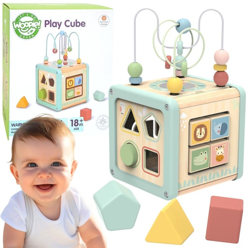 WOOPIE GREEN Drewniana Kostka Aktywności Multifunkcyjna Edukacyjna Sorter