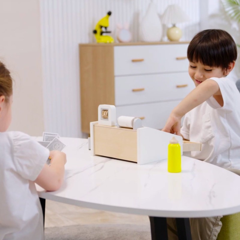 VIGA Drewniana Kasa sklepowa szaro biała