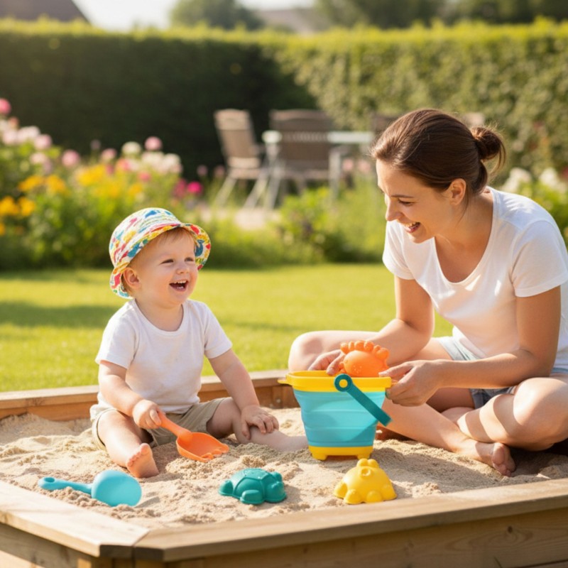 WOOPIE BABY Zestaw Wiaderko Składane z Grabkami Łopatką Foremki Niebieskie