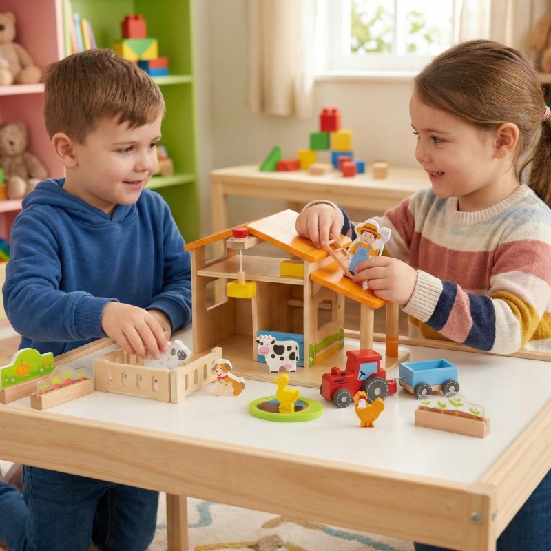 VIGA Drewniana Farma Dom Farmera Z Ogródkiem I Traktorem 21 el