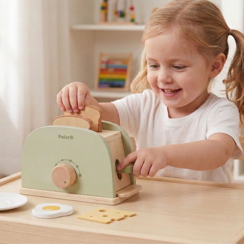 VIGA PolarB Drewniany Zestaw Toster Zielony + Akcesoria