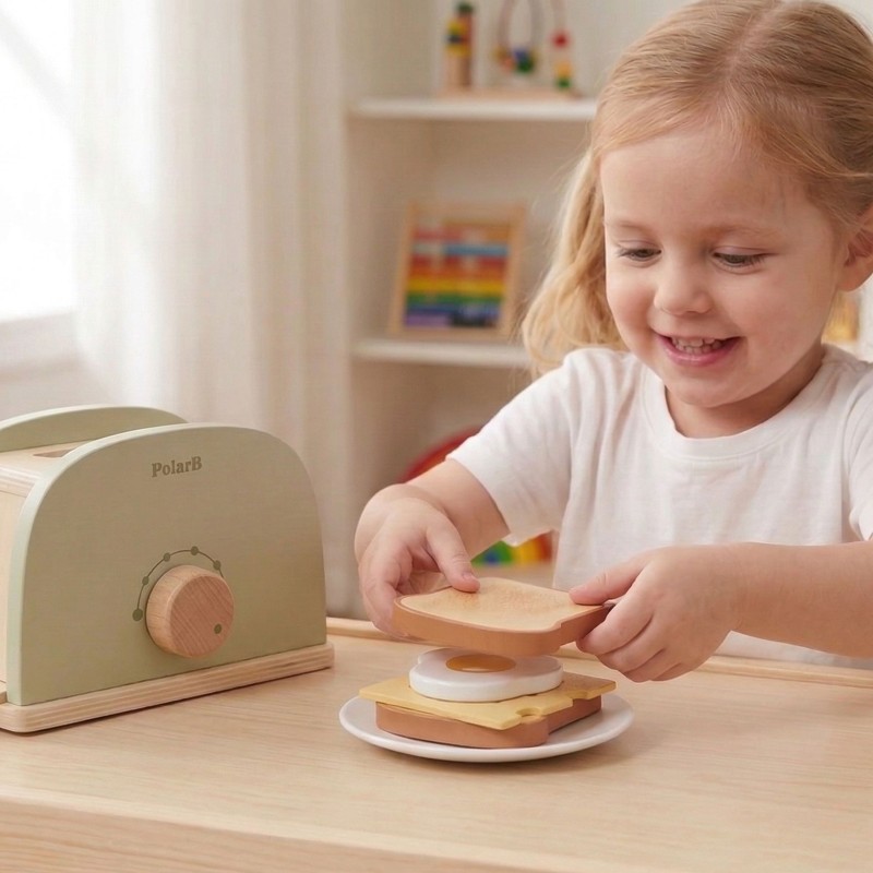 VIGA PolarB Drewniany Zestaw Toster Zielony + Akcesoria