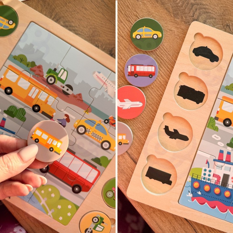 VIGA Drewniane Puzzle Odgadnij po Cieniu - Środki Transportu Układanka 17 el.