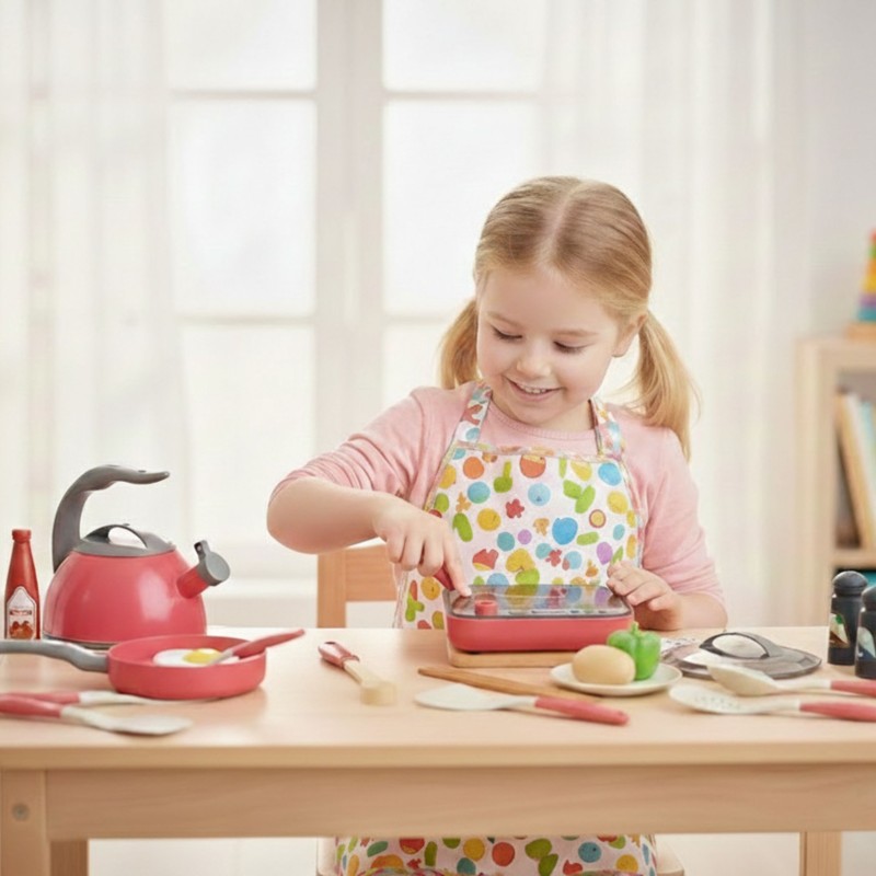 WOOPIE Zestaw Małego Kucharza Indukcja Garnki Patelnia Czajnik Różowy 30el.