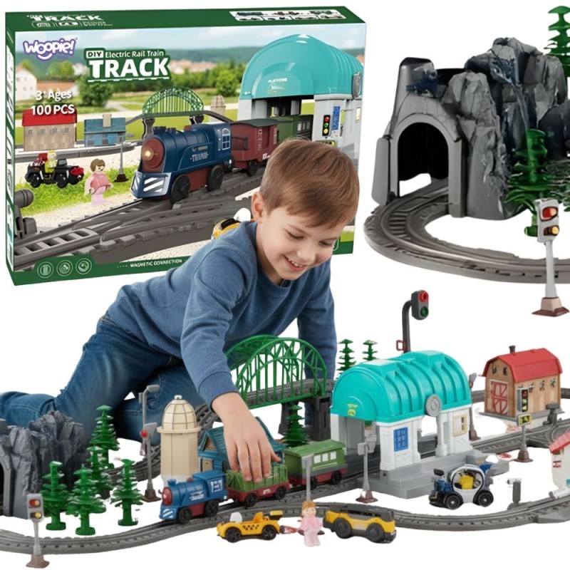 WOOPIE Pociąg Elektryczny Kolejka Tor XXL Ciuchcia Lokomotywa Zestaw Miasteczko 108 el.