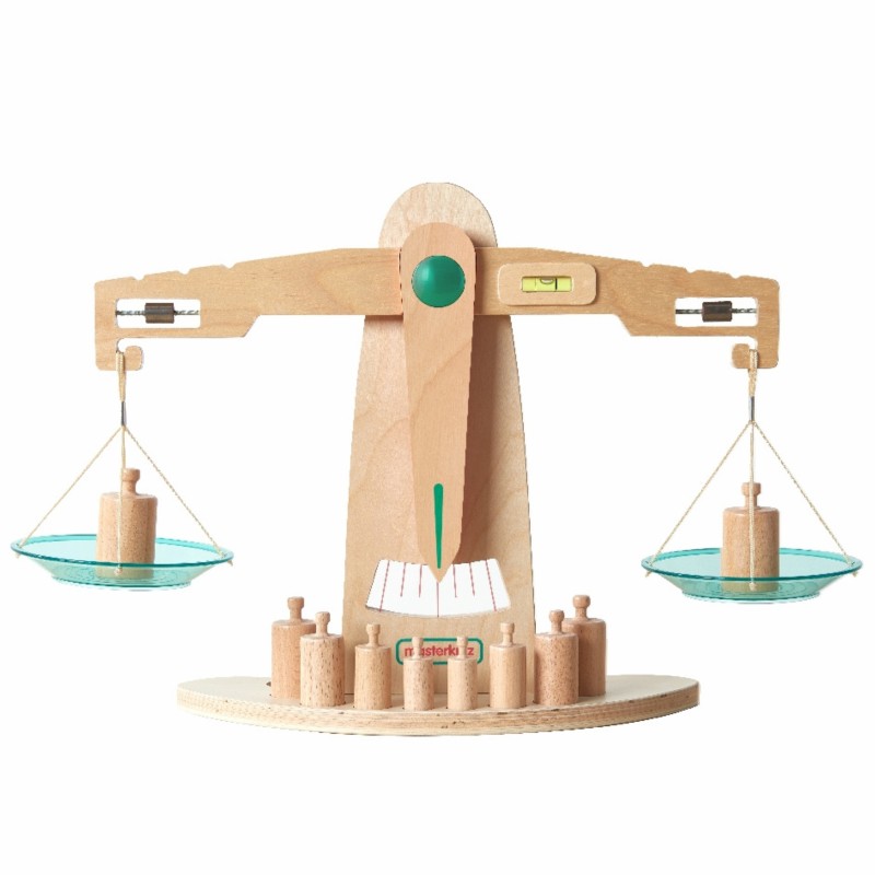 Masterkidz Drevená rovnoramenná váha – Edukačná Montessori pomôcka na učenie hmotnosti