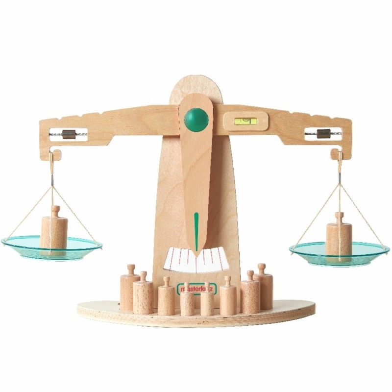 Masterkidz Drevená rovnoramenná váha – Edukačná Montessori pomôcka na učenie hmotnosti