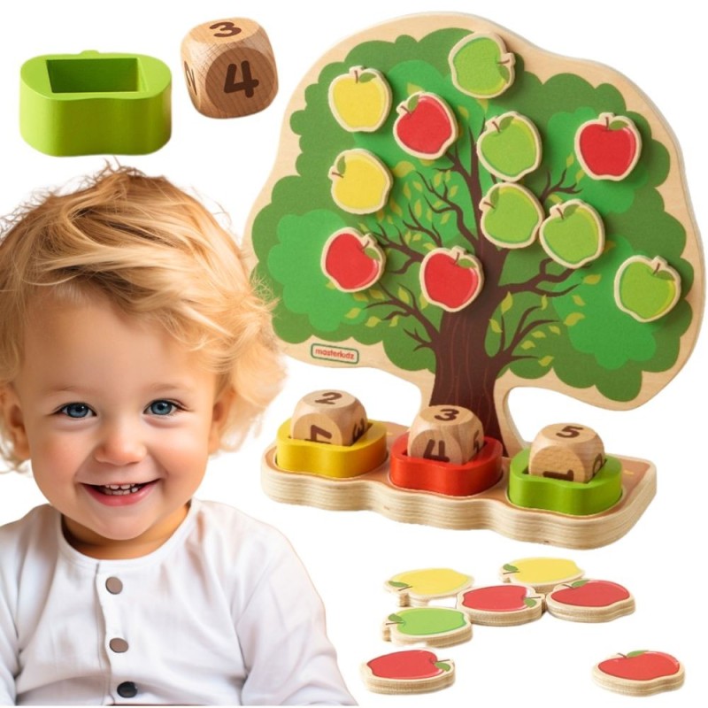 Masterkidz Drevený jabloňový strom pre učenie počítania
