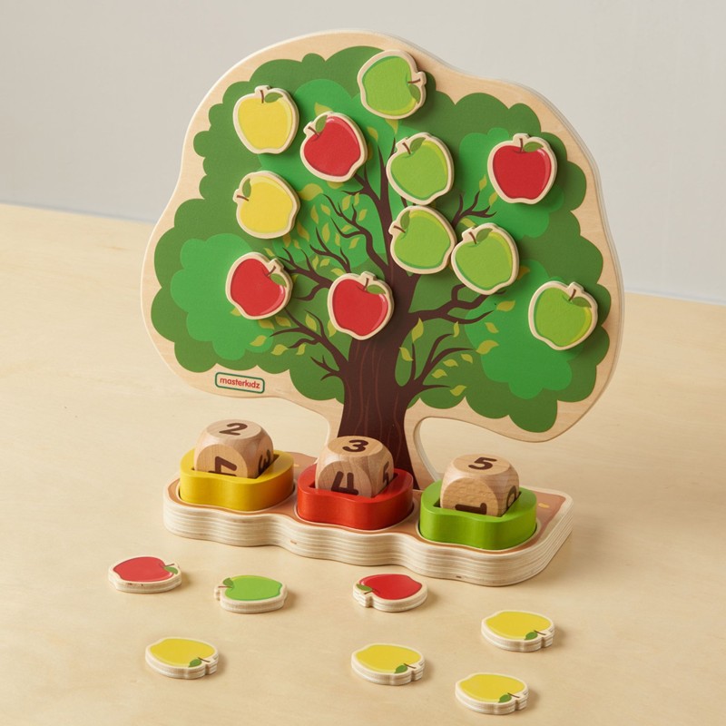 Masterkidz Drevený jabloňový strom pre učenie počítania