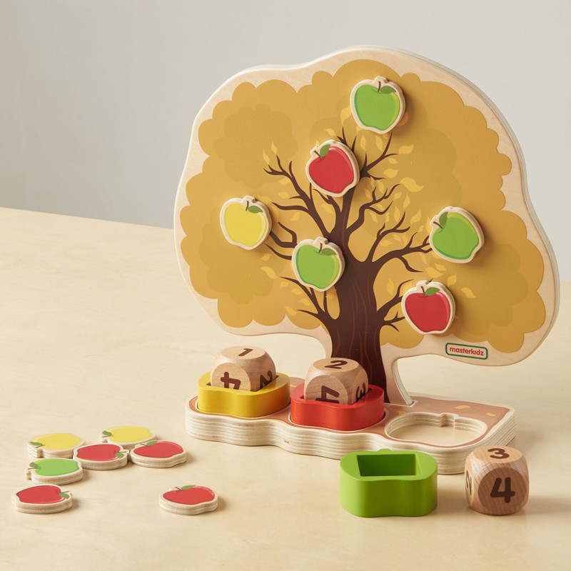 Masterkidz Drevený jabloňový strom pre učenie počítania