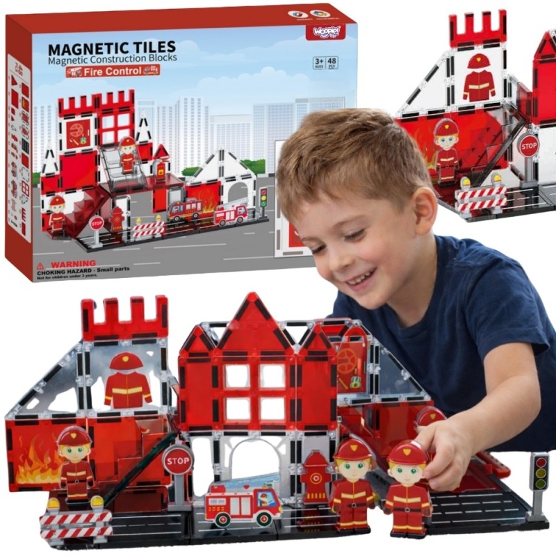 WOOPIE Klocki Magnetyczne 3D Zestaw Straż Pożarna 48el.