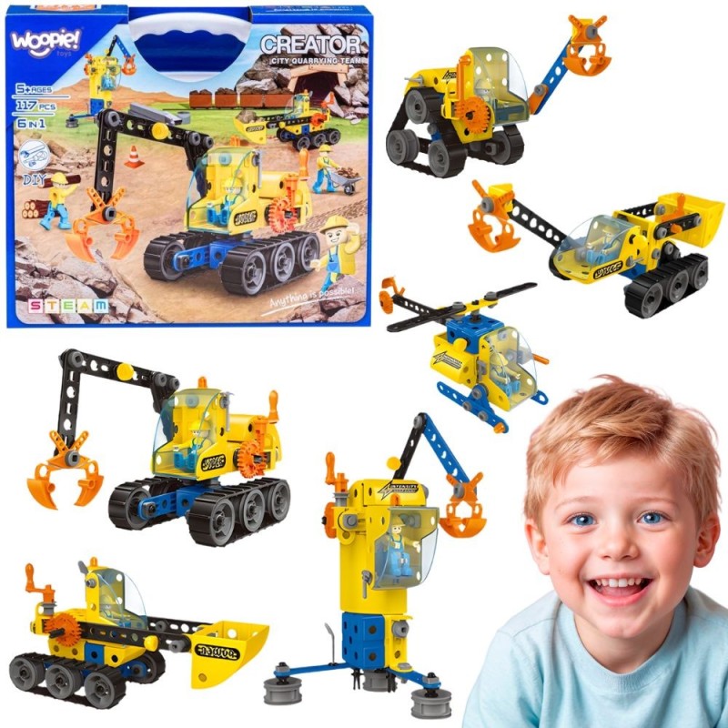 WOOPIE Klocki Konstrukcyjne Zbuduj Pojazdy Budowlane 8 Modeli STEAM