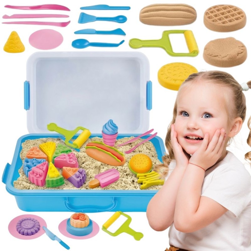 WOOPIE Piasek Kinetyczny 6 Kolorów 1,2 kg Zestaw Restauracja Stolik z Foremkami