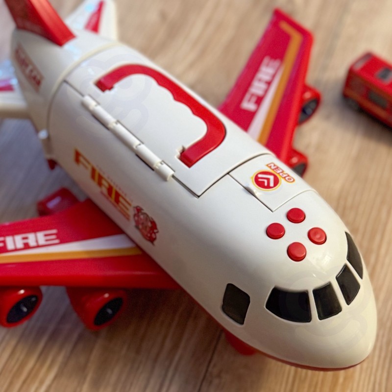 WOOPIE Samolot Rozkładany Transporter Straż Pożarna z 3 Autami Strażackimi Zestaw XL Znaki Drogowe