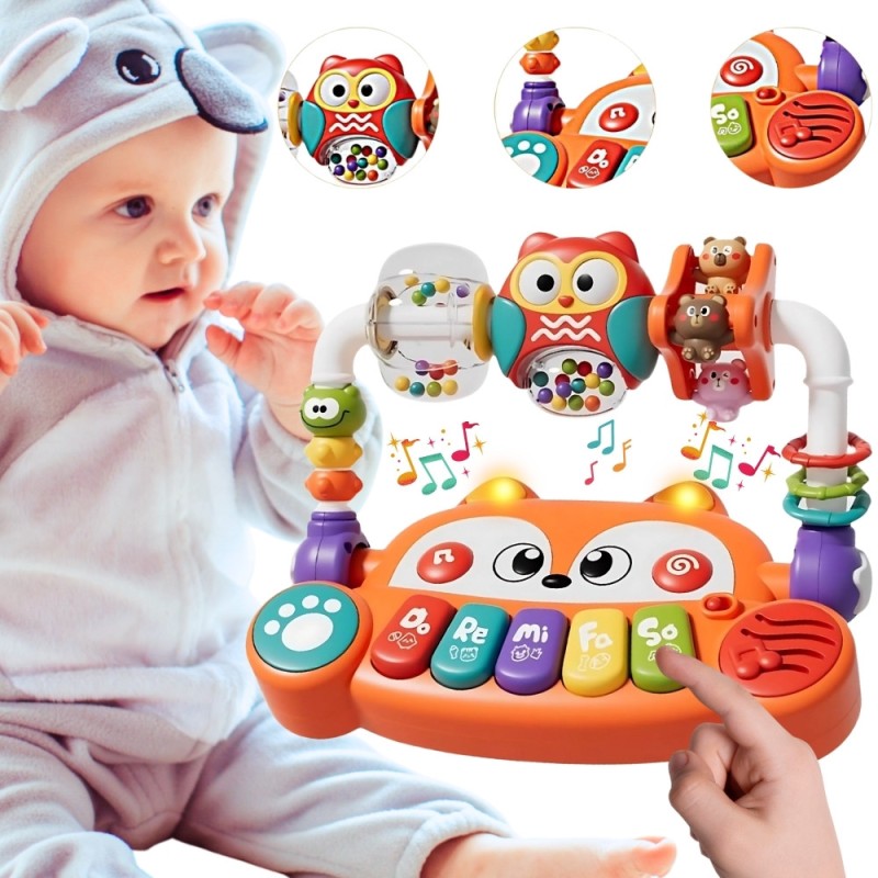 WOOPIE BABY Interaktywne Pianino Edukacyjne Sensoryczne Lisek LED Grzechotki