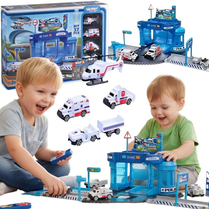 WOOPIE Zestaw Tematyczny Posterunek Policji na Lotnisku z Autami i Helikopterem 37el.