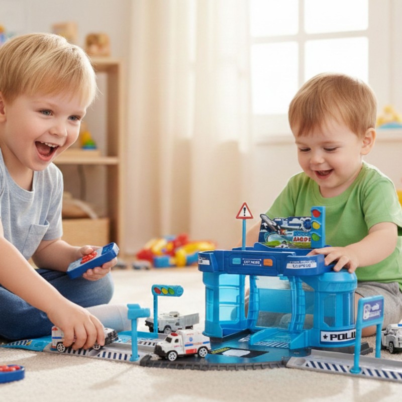 WOOPIE Zestaw Tematyczny Posterunek Policji na Lotnisku z Autami i Helikopterem 37el.