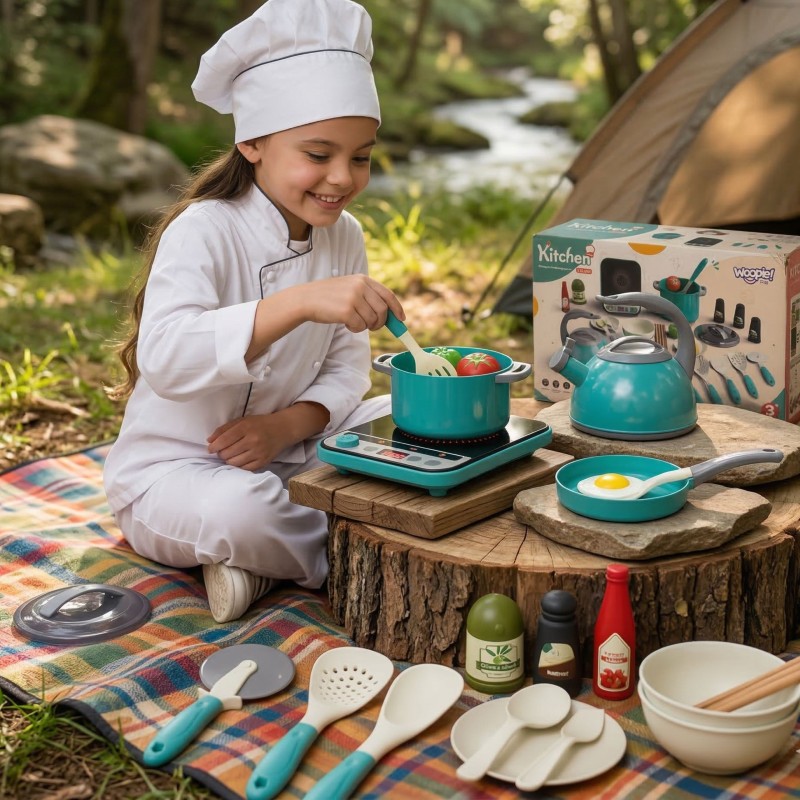 WOOPIE Zestaw Małego Kucharza Indukcja Garnki Patelnia Czajnik Zielony 30el.