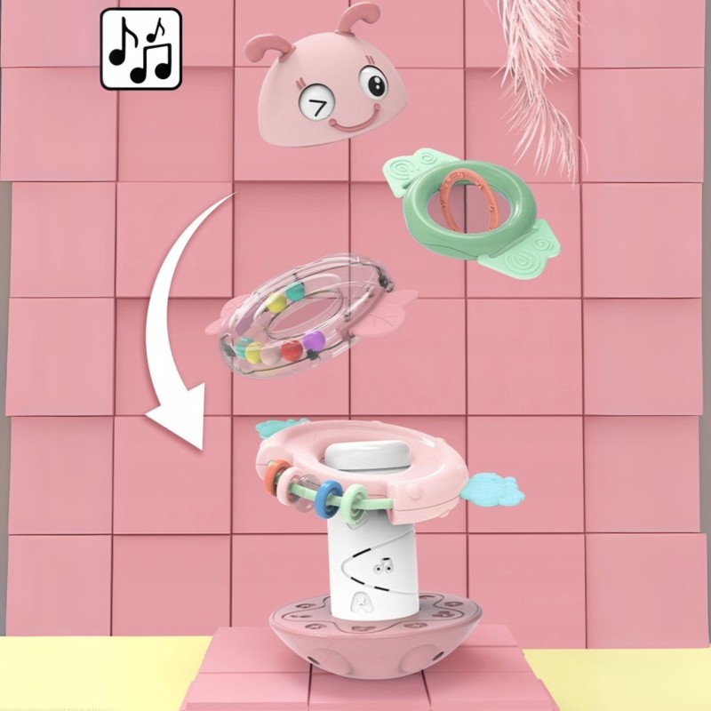 WOOPIE Baby Wańka Wstańka Zabawka Sensoryczna 2w1 Grzechotka Gryzak Różowa