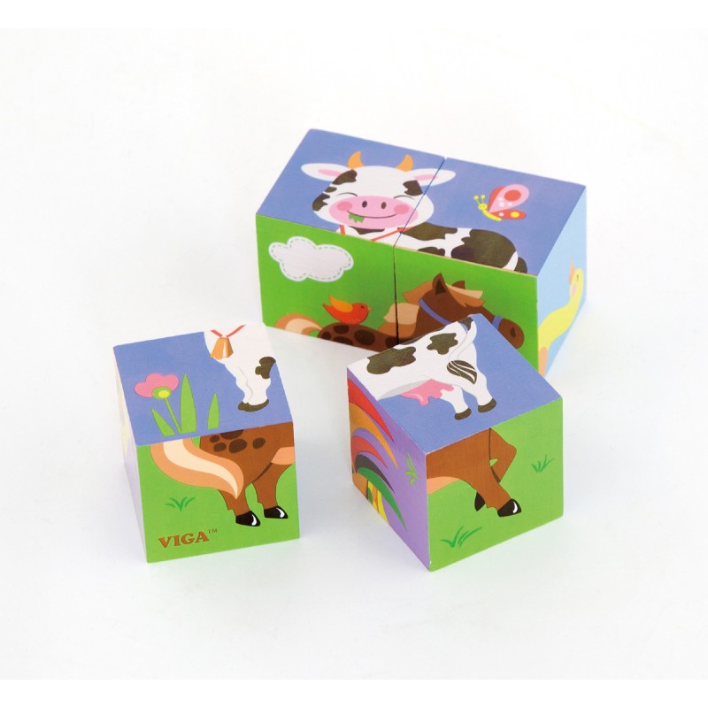 VIGA Drewniana Układanka Puzzle Farma 4 klocki