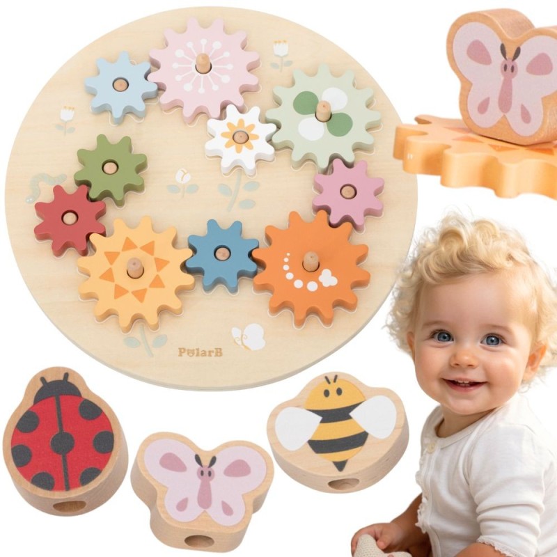VIGA PolarB Drewniane Kolorowe Koła Zębate Montessori