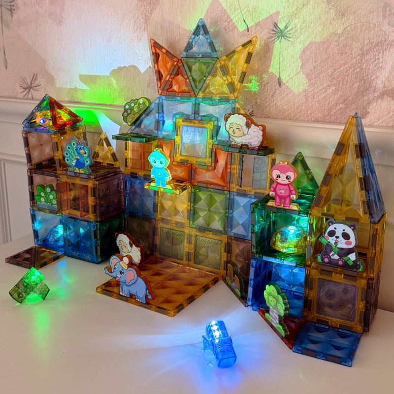 WOOPIE Klocki Magnetyczne Konstrukcyjne Świecące 3D Świat Zwierząt 124el.