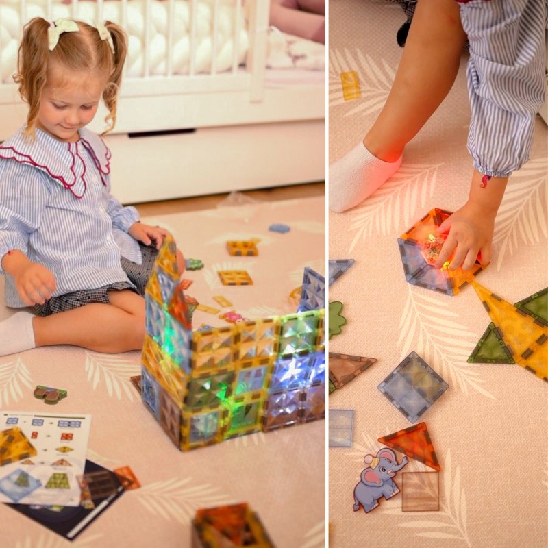 WOOPIE Klocki Magnetyczne Konstrukcyjne Świecące 3D Świat Zwierząt 124el.