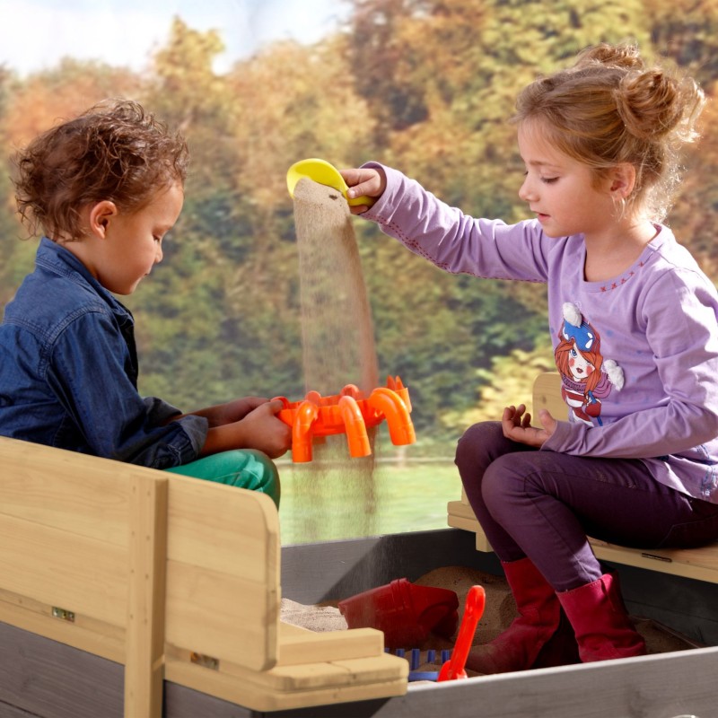 AXI Drevené pieskovisko Ella s lavičkami 100x95cm Sivé