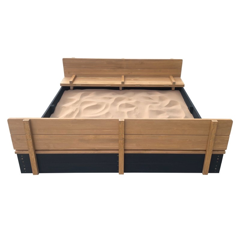 AXI Drevené pieskovisko XXL Ella s lavičkami 150x150cm Antracit