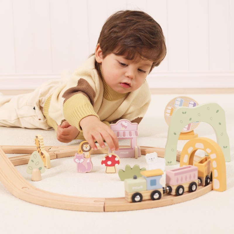 Viga Drevená vláčikodráha Zábavný park – 62 dielov