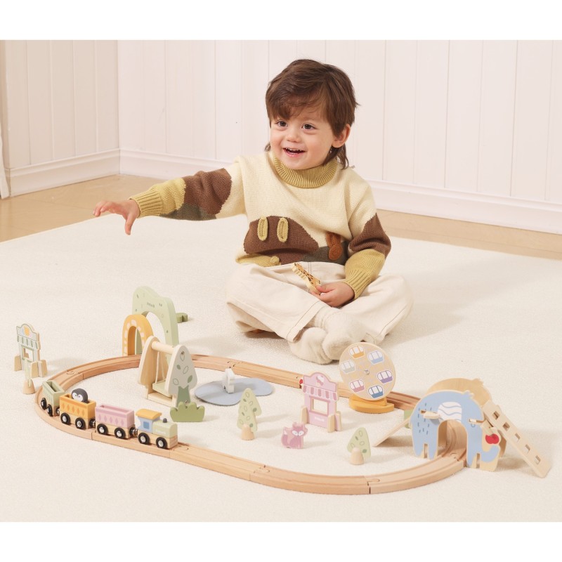 Viga Drevená vláčikodráha Zábavný park – 62 dielov