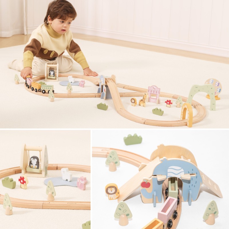 Viga Drevená vláčikodráha Zábavný park – 62 dielov