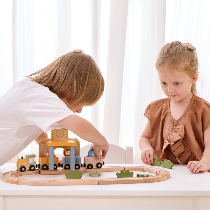 Viga Drevená vláčikodráha PolarB – 30 dielov v pastelových farbách