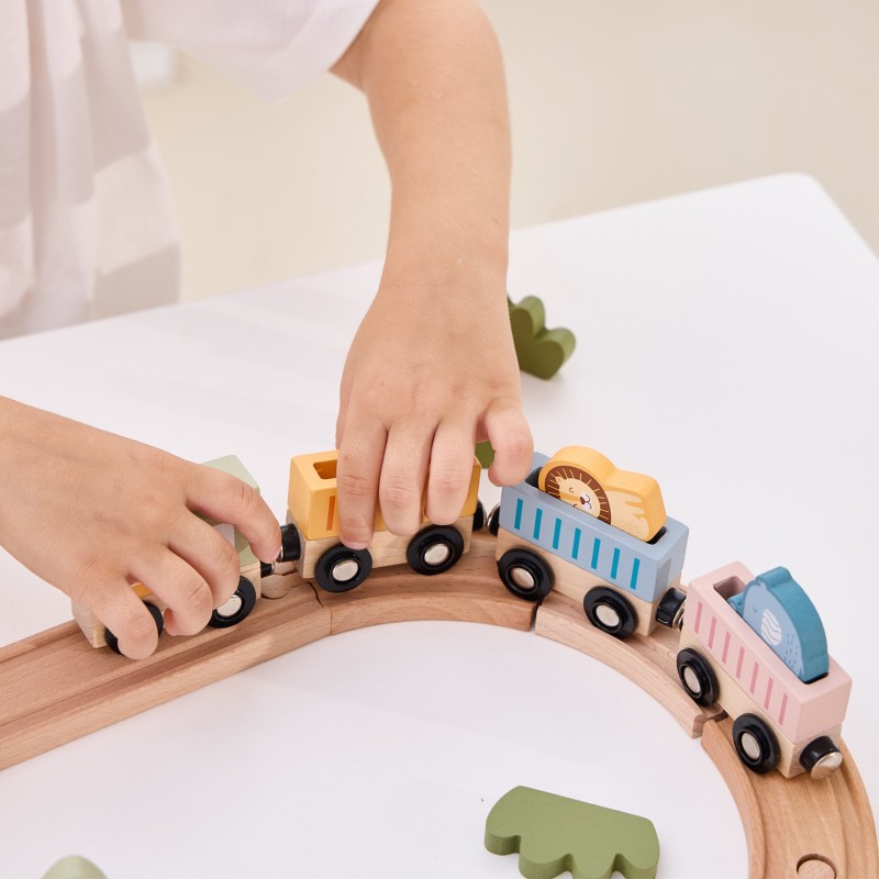 Viga Drevená vláčikodráha PolarB – 30 dielov v pastelových farbách