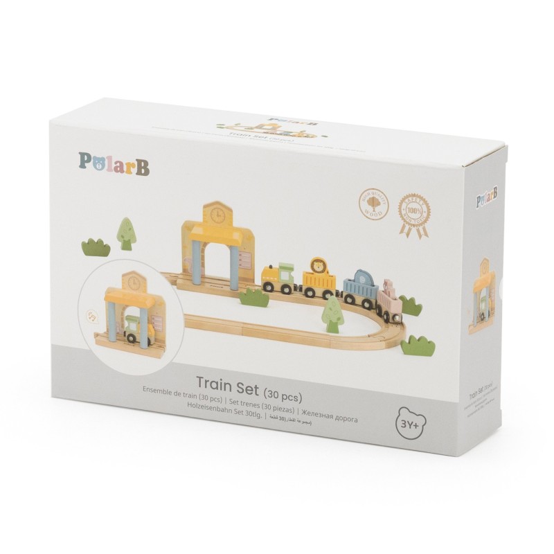 Viga Drevená vláčikodráha PolarB – 30 dielov v pastelových farbách