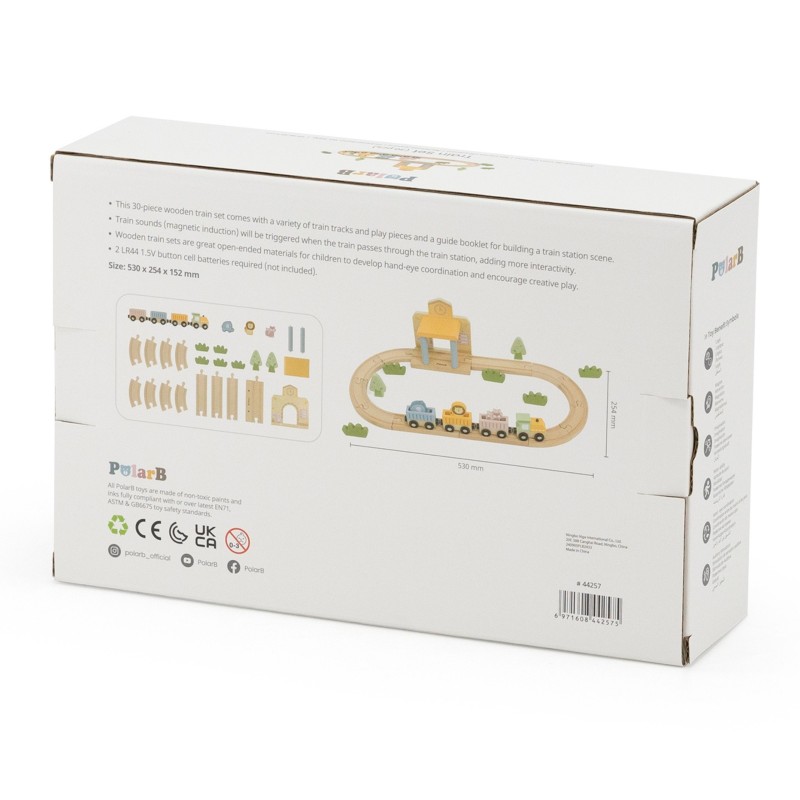 Viga Drevená vláčikodráha PolarB – 30 dielov v pastelových farbách