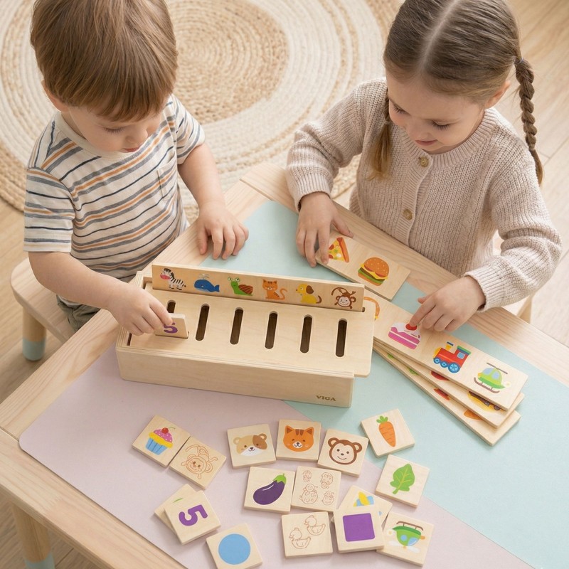 VIGA Drewniany Edukacyjny Sorter Gra Zwierzątka Owoce Warzywa Montessori