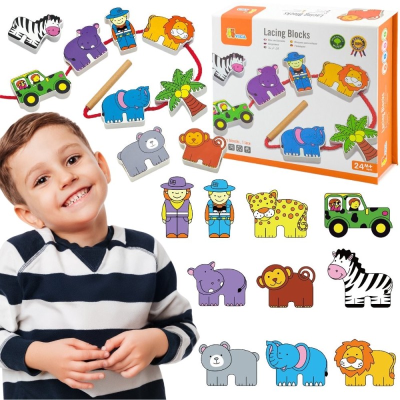 Viga Drevená navliekačka Safari ZOO – 12 dielov