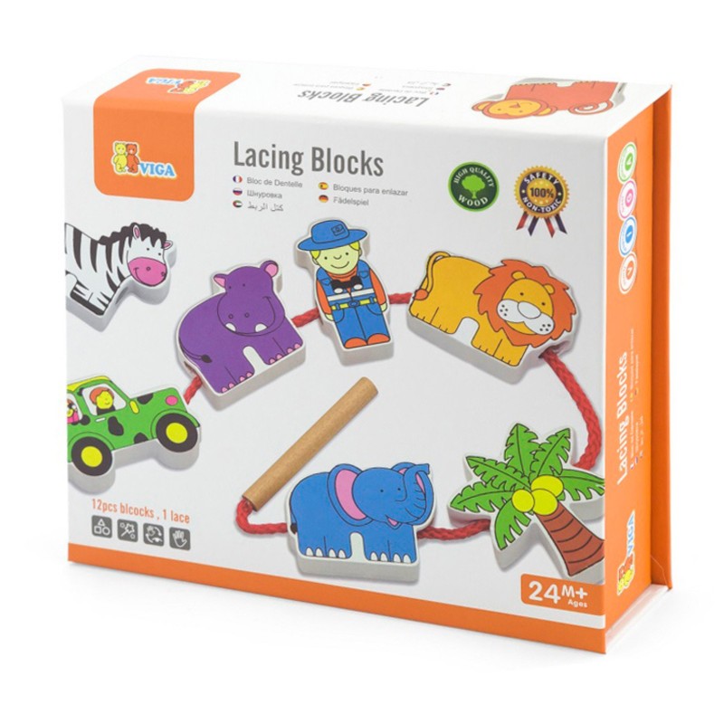 Viga Drevená navliekačka Safari ZOO – 12 dielov