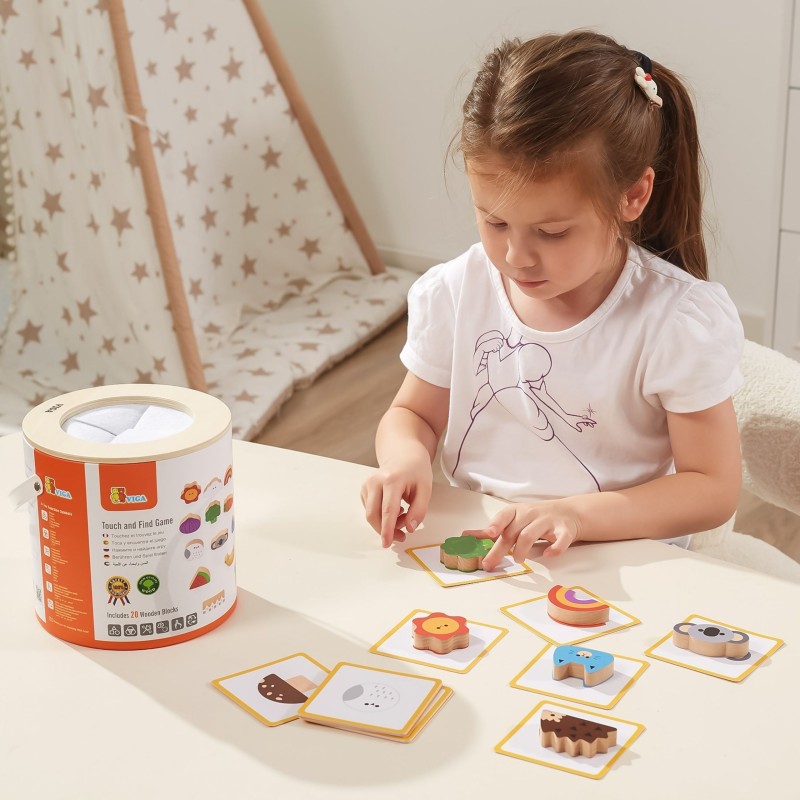 Viga Drevená senzorická hmatová hra - Spoznávanie tvarov