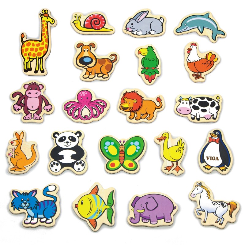 VIGA Drewniane Magnesy Zwierzęta zestaw 20 elementów