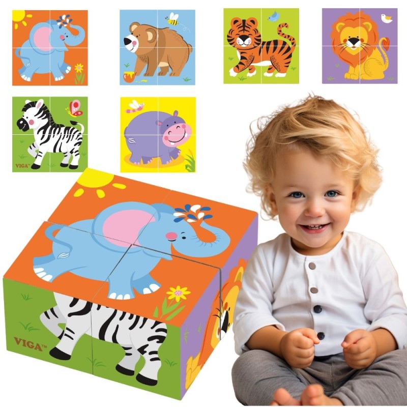 Viga Drewniana układanka Zoo Puzzle 4 klocki