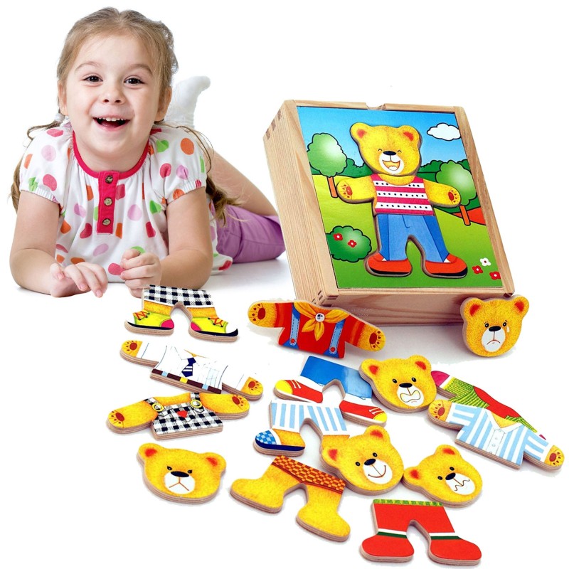 VIGA Drewniane Puzzle Układanka Edukacyjna Ubierz Misia Chłopca