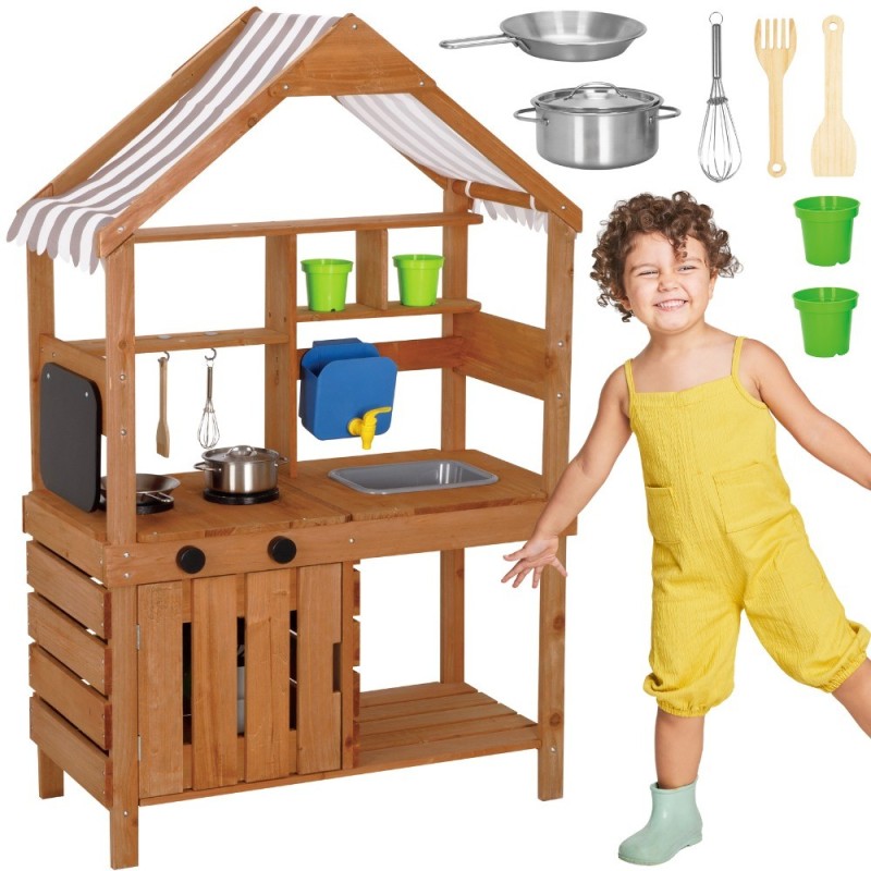 Woopie Green Drevená záhradná kuchynka – Bahenná so strieškou