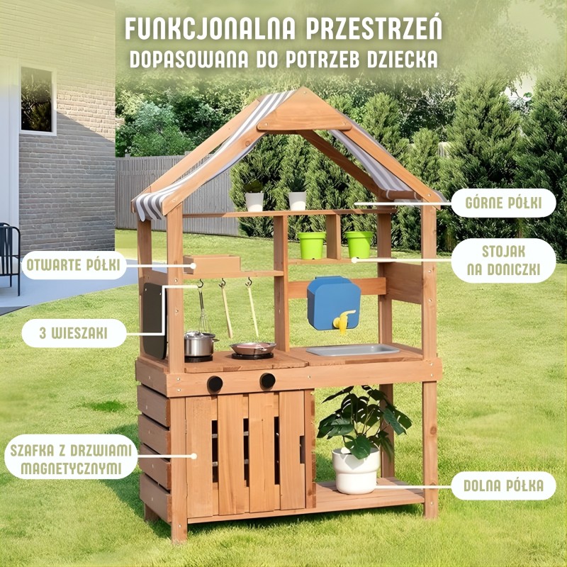 Woopie Green Drevená záhradná kuchynka – Bahenná so strieškou