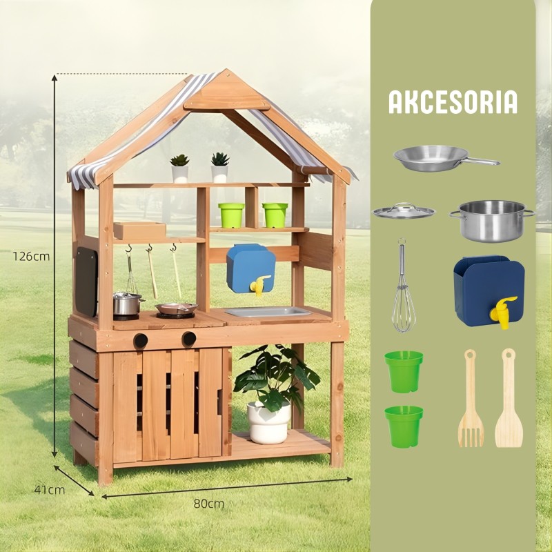 Woopie Green Drevená záhradná kuchynka – Bahenná so strieškou