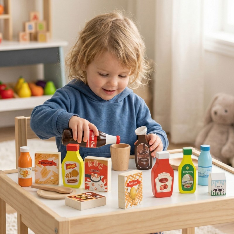 VIGA Drewniane Przekąski i Napoje Zestaw 12 Artykułów Spożywczych