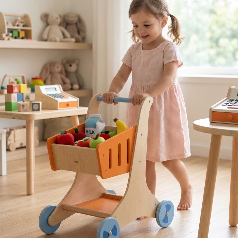 VIGA Drewniany Wózek sklepowy na zakupy