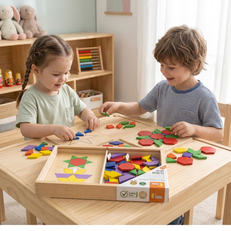 VIGA Drewniana Mozaika Geometryczna Klocki Dienesa Układanka Logiczna Montessori148 el